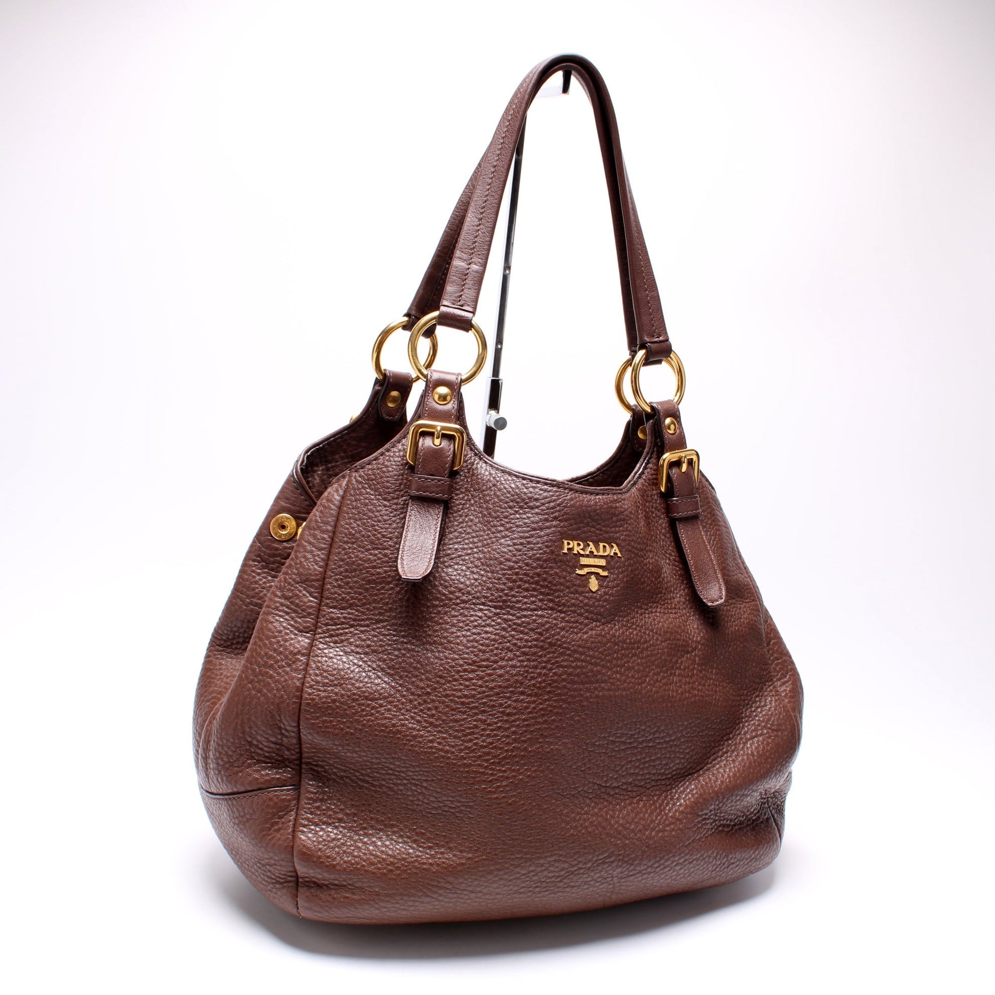 Prada Vitello Daino Buckle Strap Shoulder Bag Medium