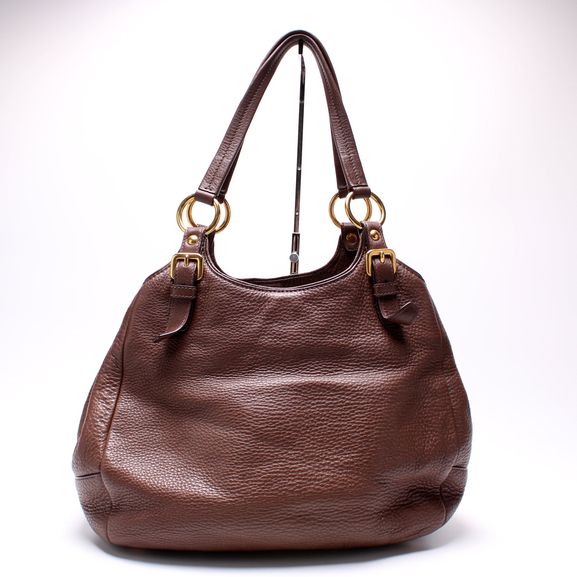 Prada Vitello Daino Buckle Strap Shoulder Bag Medium