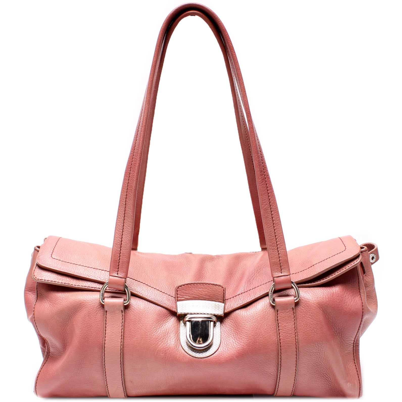 Prada Easy Foldover Pushlock Satchel Calfskin Bag Travel Bag