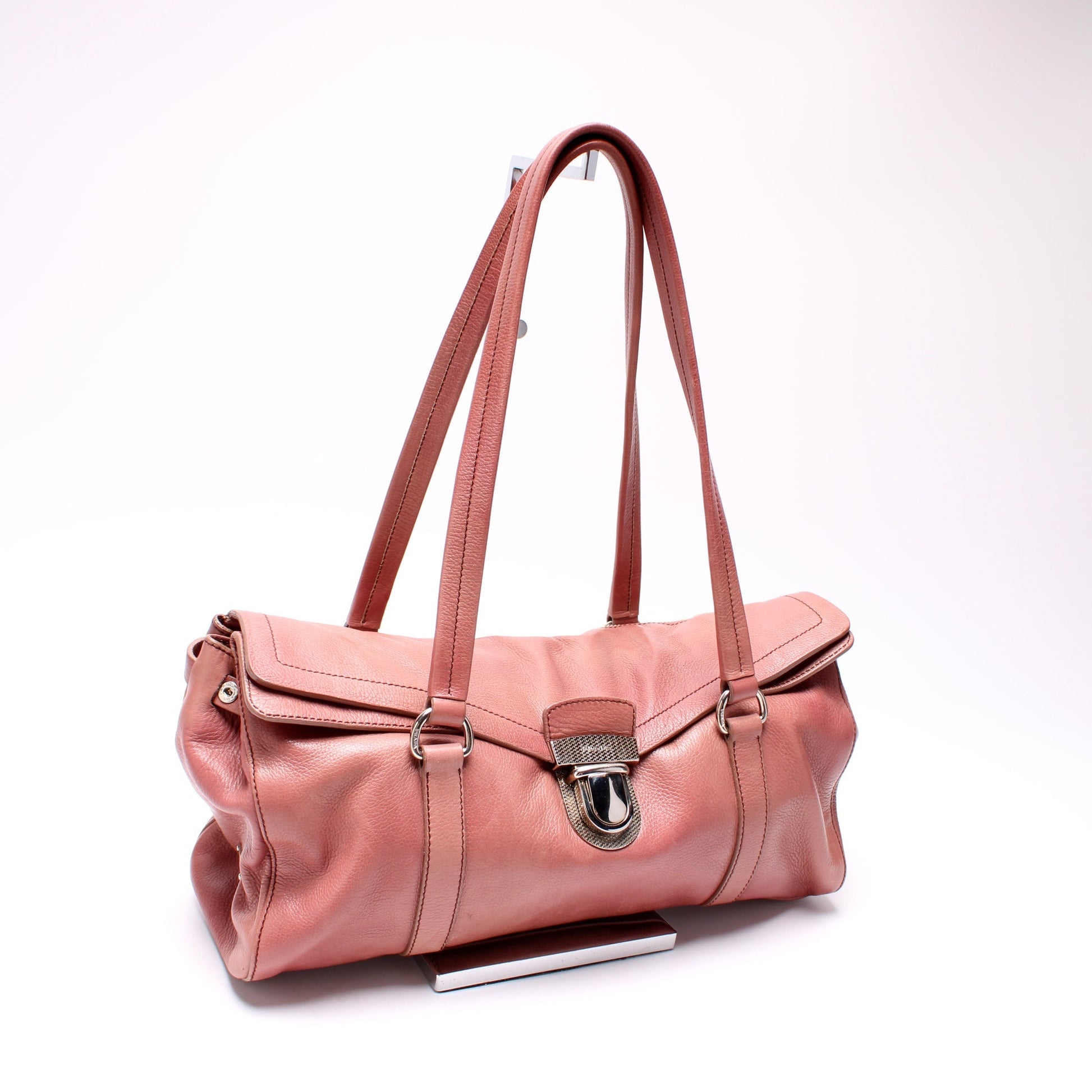 Prada Easy Foldover Pushlock Satchel Calfskin Bag Travel Bag