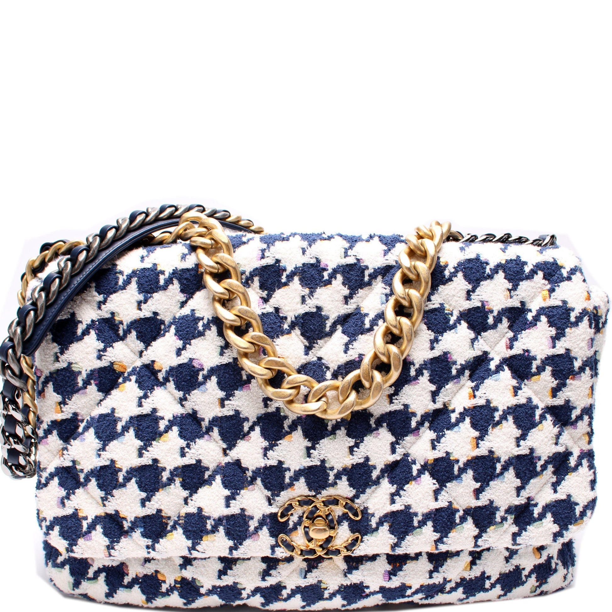 Chanel Tweed Houndstooth 19 Maxi Flap Shoulder Bag