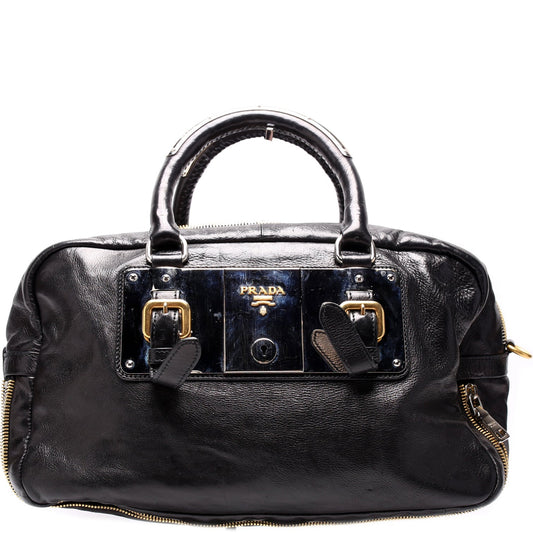 Prada Glace Calfskin Zippers Plaque Boston Bag Travel Bag