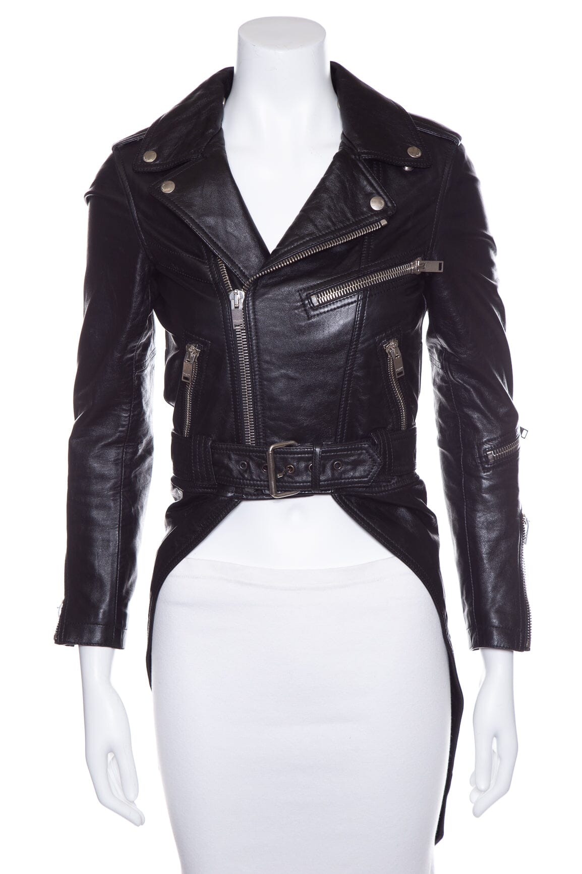 YSL Saint Laurent High Low Jacket SZ 34 Leather Black Handbag