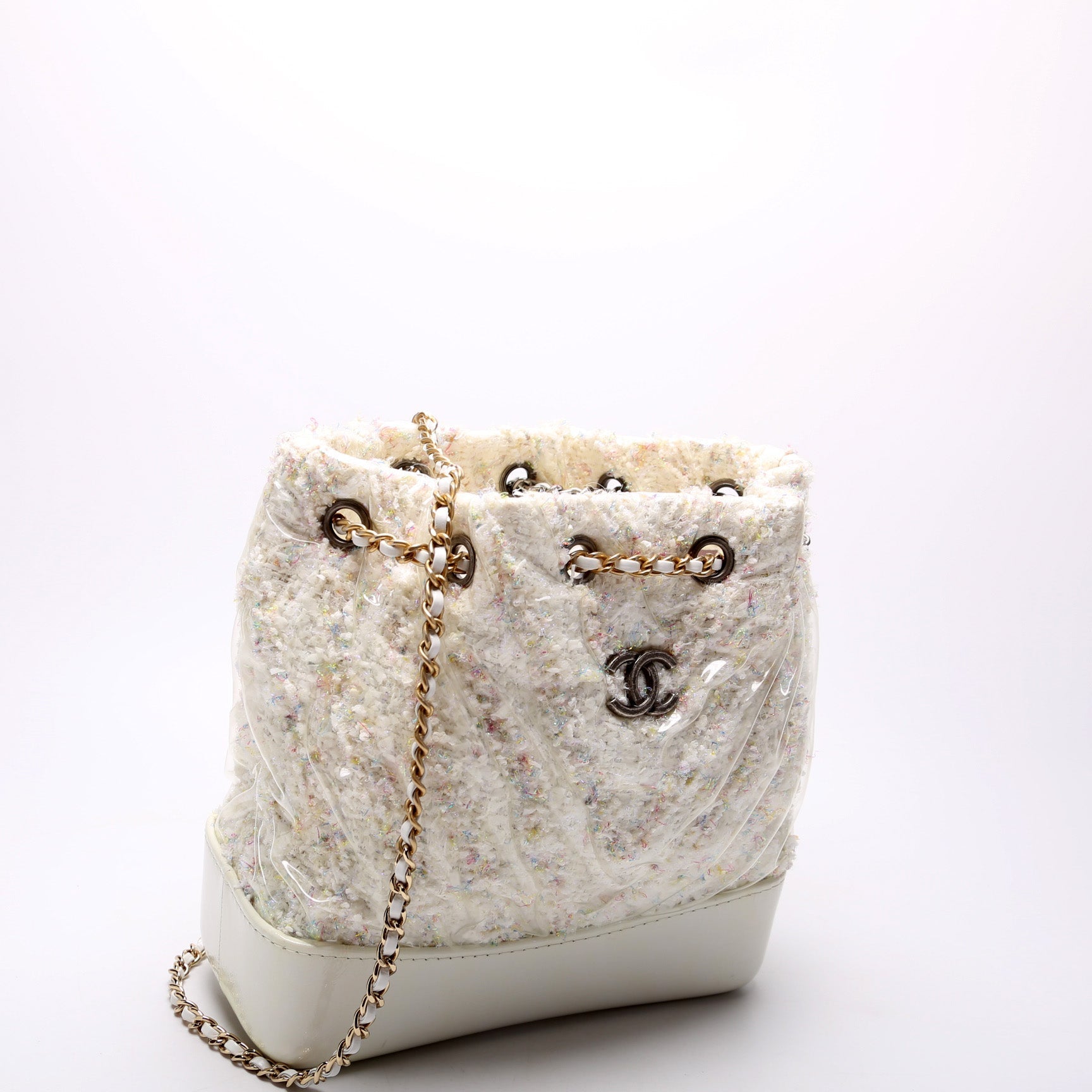 Chanel Gabrielle Backpack Quilted Tweed PVC 25M Small