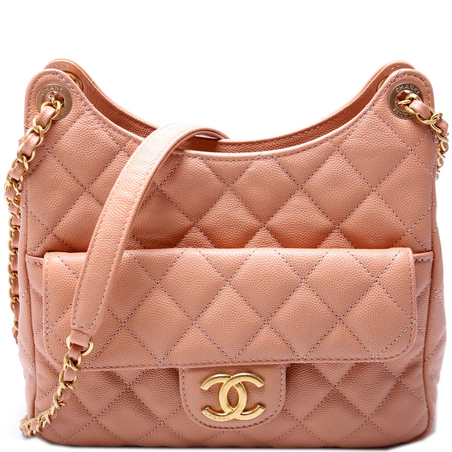 Chanel C Wavy Hobo Quilted Caviar Shoulder Bag