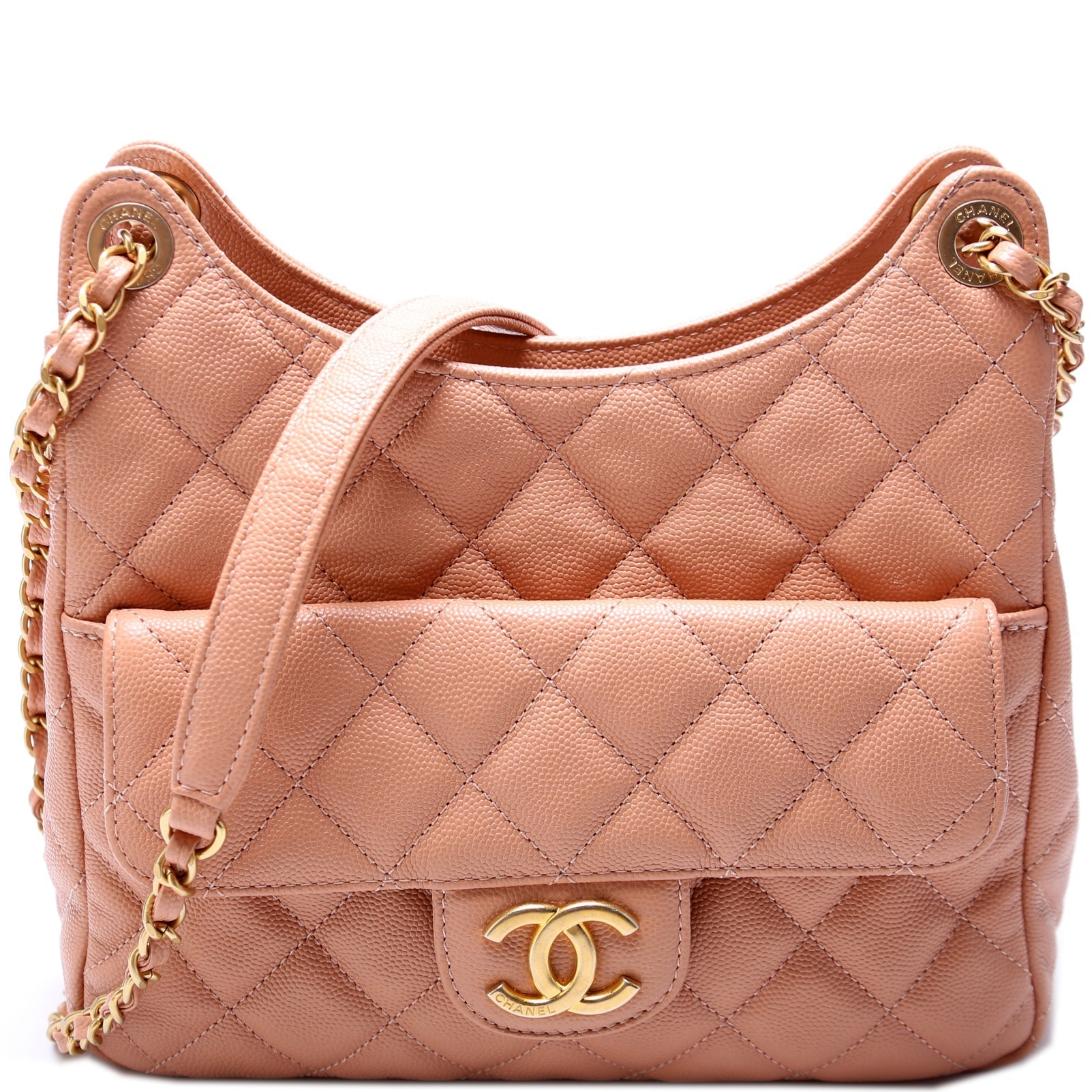 Chanel C Wavy Hobo Quilted Caviar Shoulder Bag