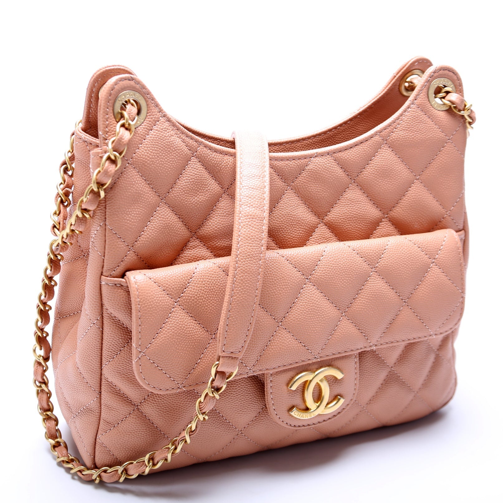 Chanel C Wavy Hobo Quilted Caviar Shoulder Bag