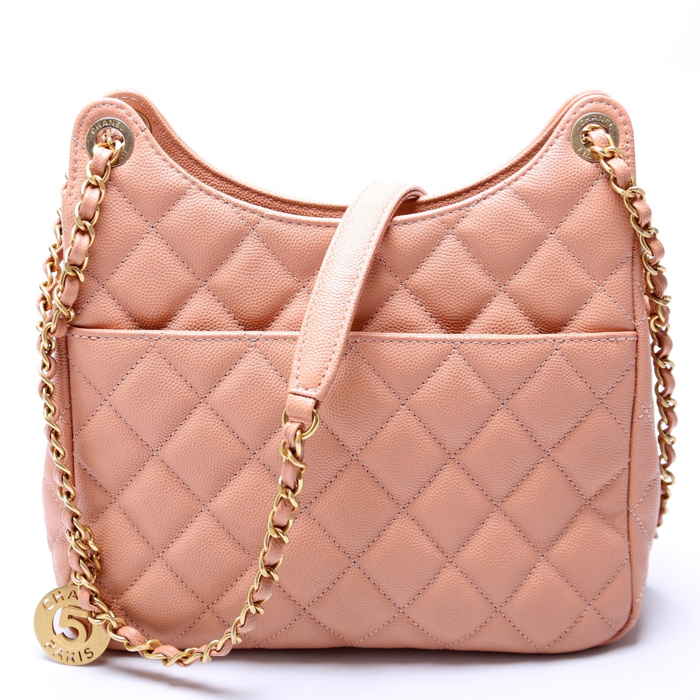 Chanel C Wavy Hobo Quilted Caviar Shoulder Bag