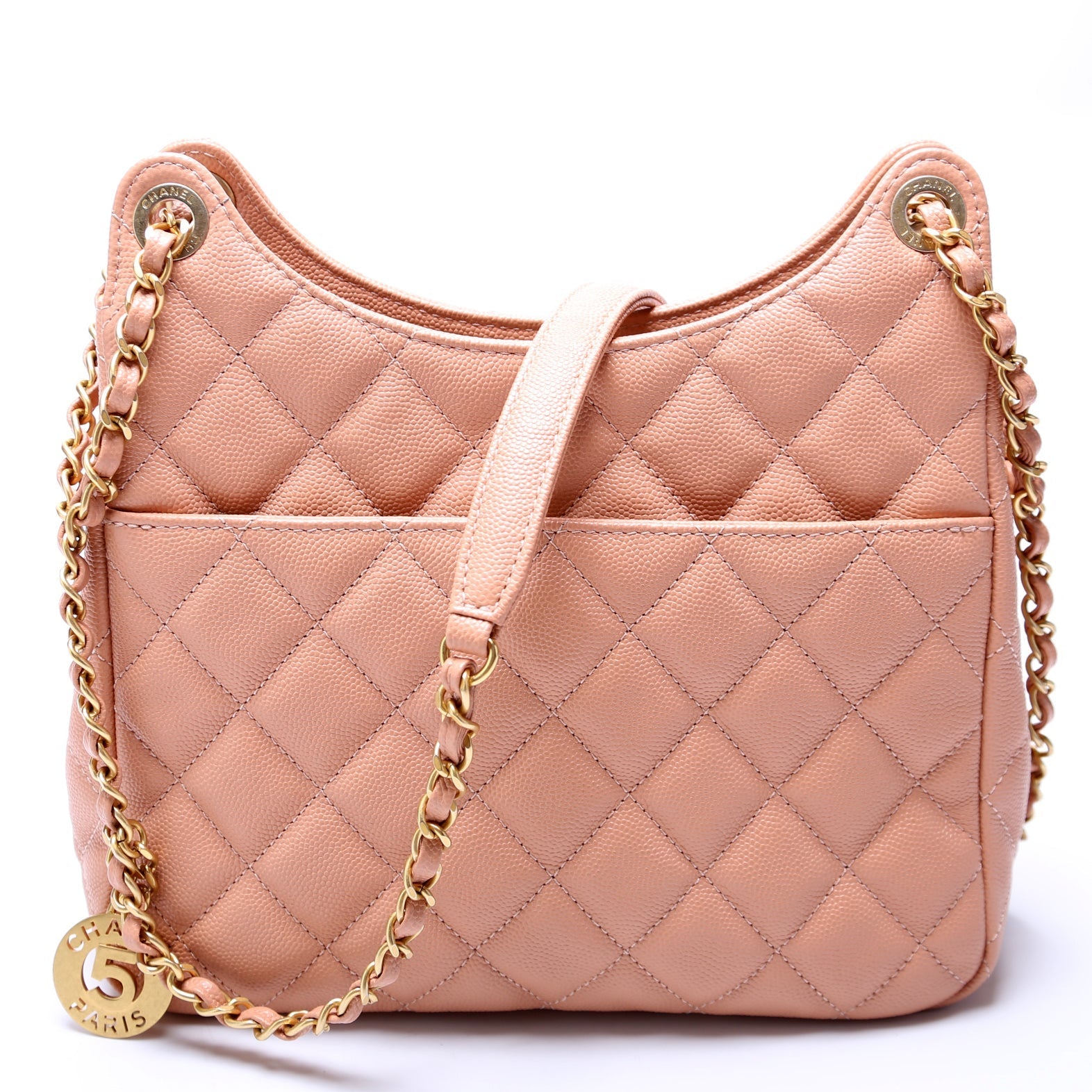 Chanel C Wavy Hobo Quilted Caviar Shoulder Bag