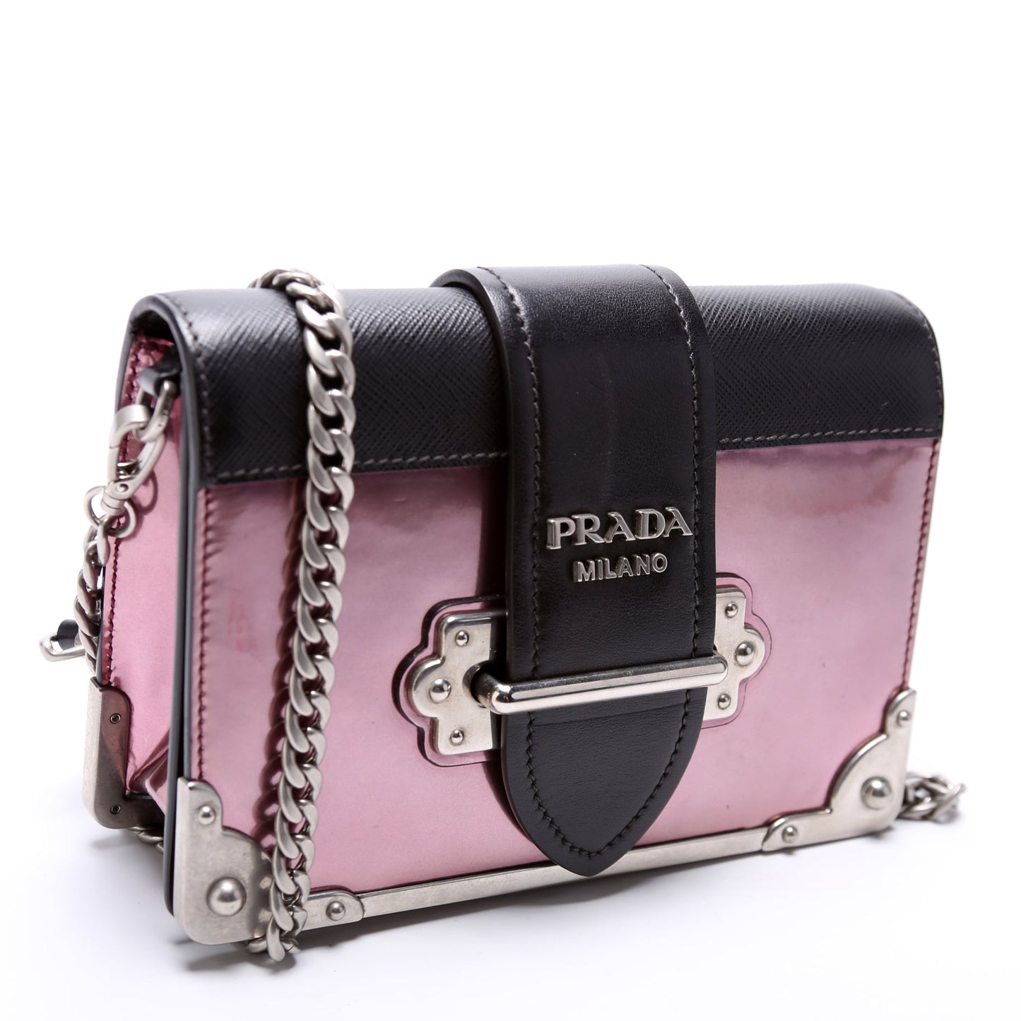 Prada Saffiano Metallic Vitello Cahier Crossbody Bag Chain