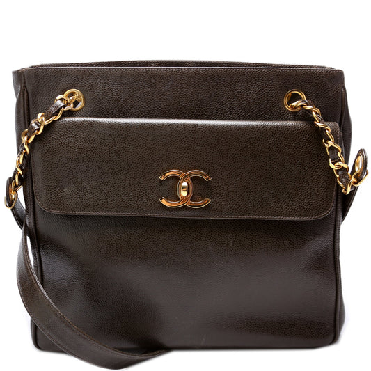 Chanel CC Double Pocket Shopping Caviar Tote Bag