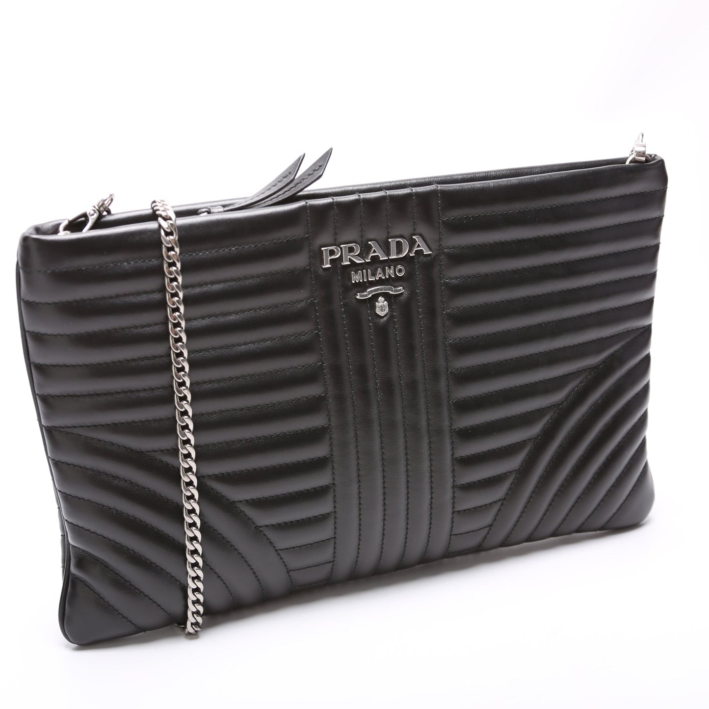 Prada Soft Calfskin Diagramme Clutch With Bag Chain Clutch Bag
