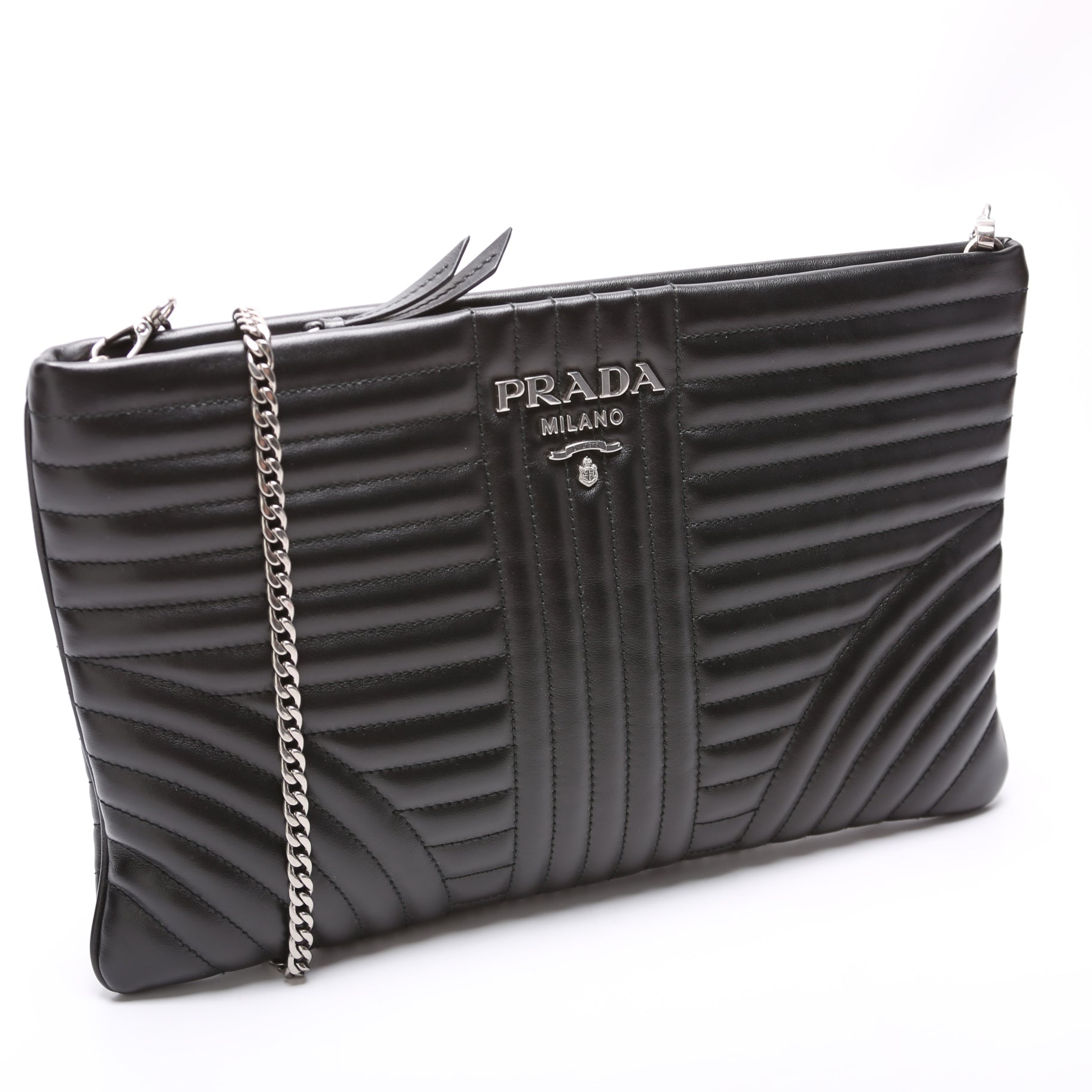 Prada Soft Calfskin Diagramme Clutch With Bag Chain Clutch Bag