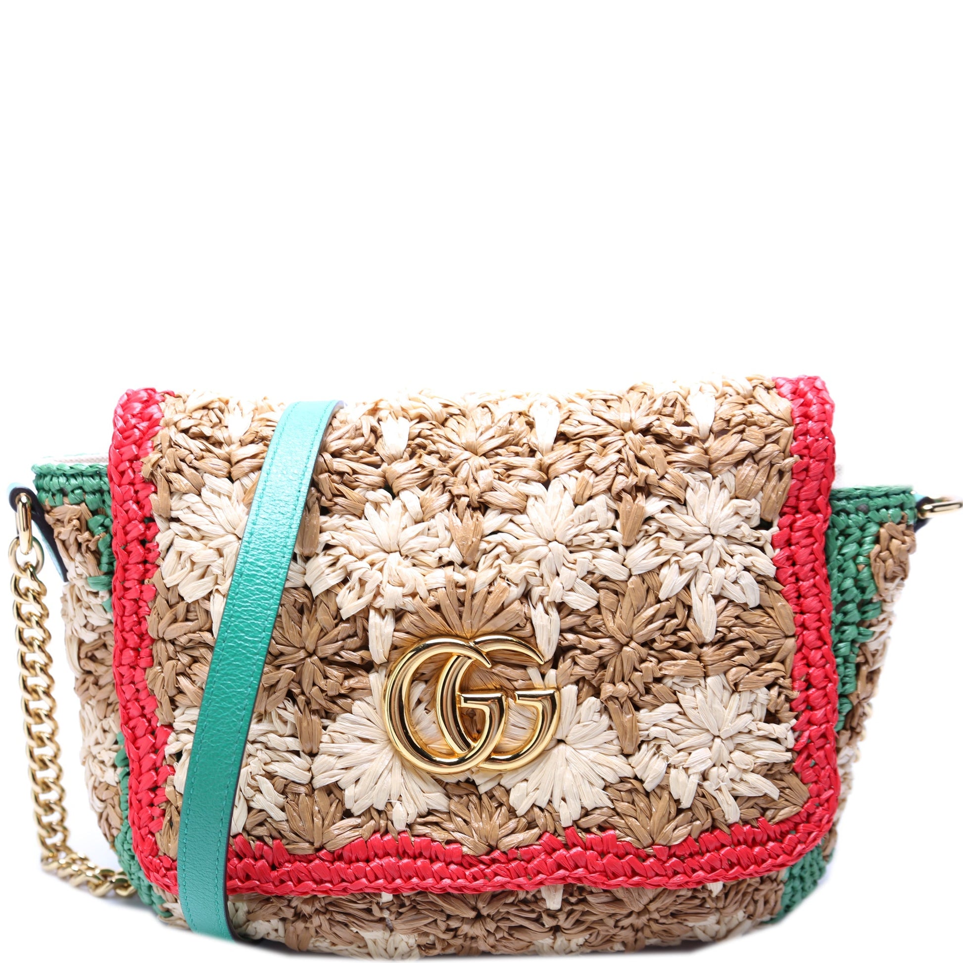Gucci GG Marmont Raffia Small Flap Travel Bag