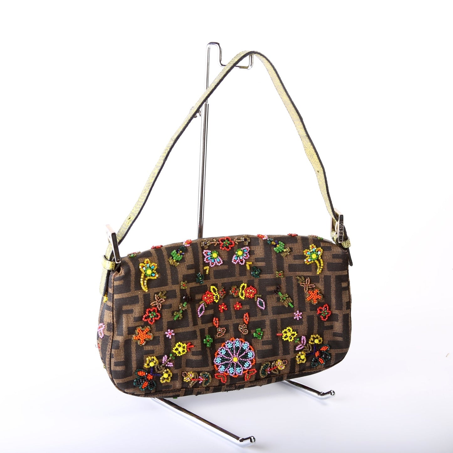 Fendi Baguette Beaded Flower Lizard Bag Shoulder Bag