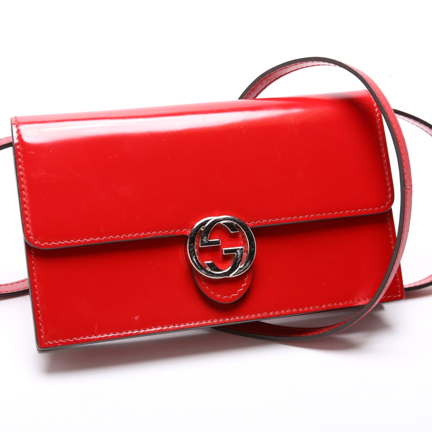 Gucci Interlocking G Icon Leather Patent Wallet Case