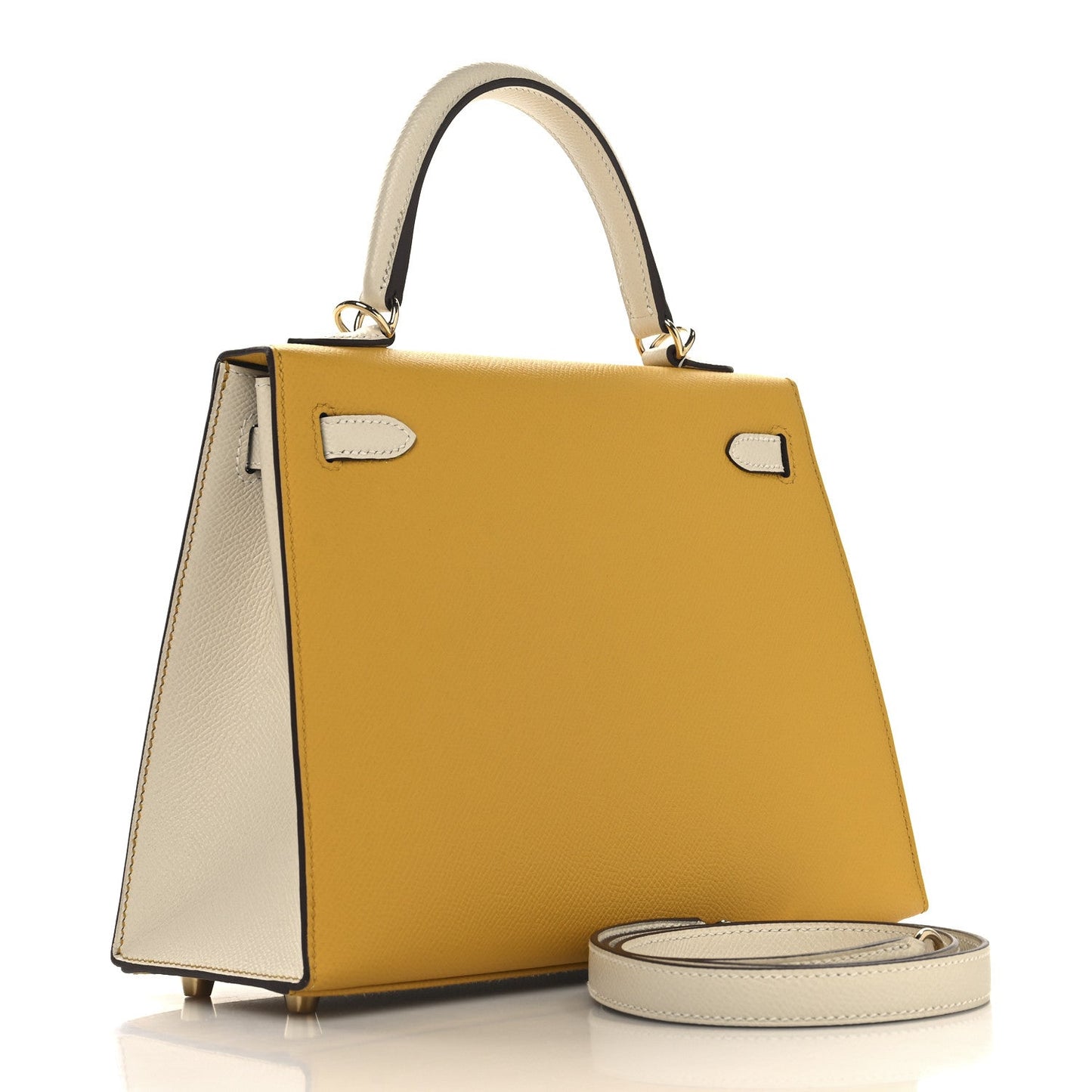 Hermes Epsom Bi Color Horseshoe Kelly Sellier Jaune Ambre Shoes