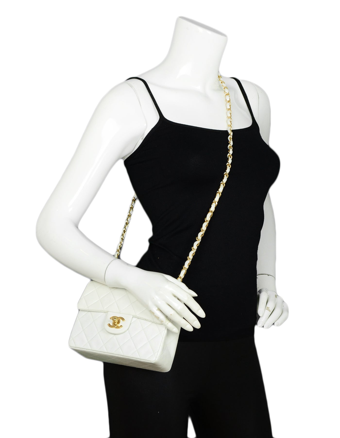 Chanel White Lambskin Leather Quilted Square Mini Flap Classic Women Shoes