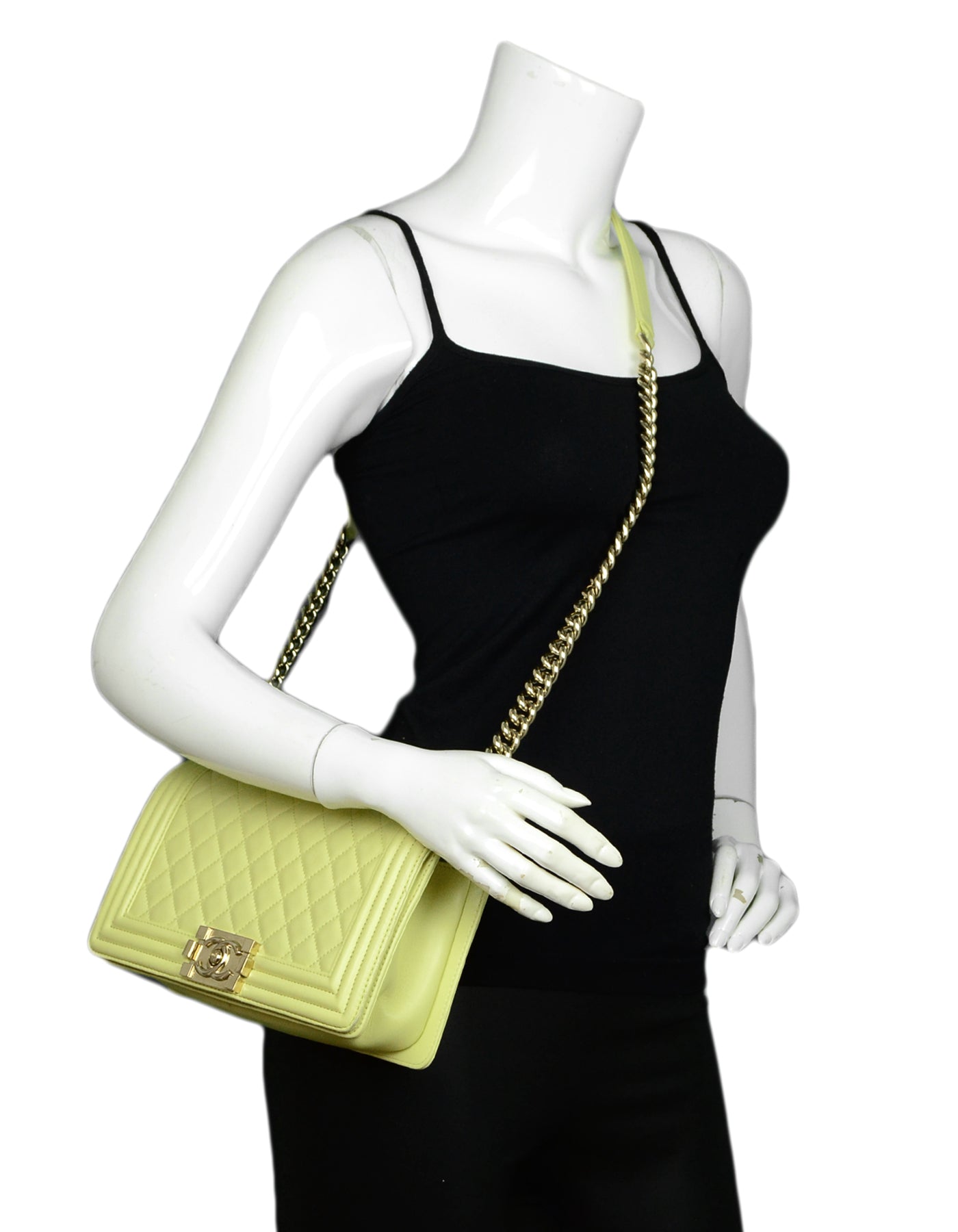 Chanel Yellow Leather Medium Boy Bag