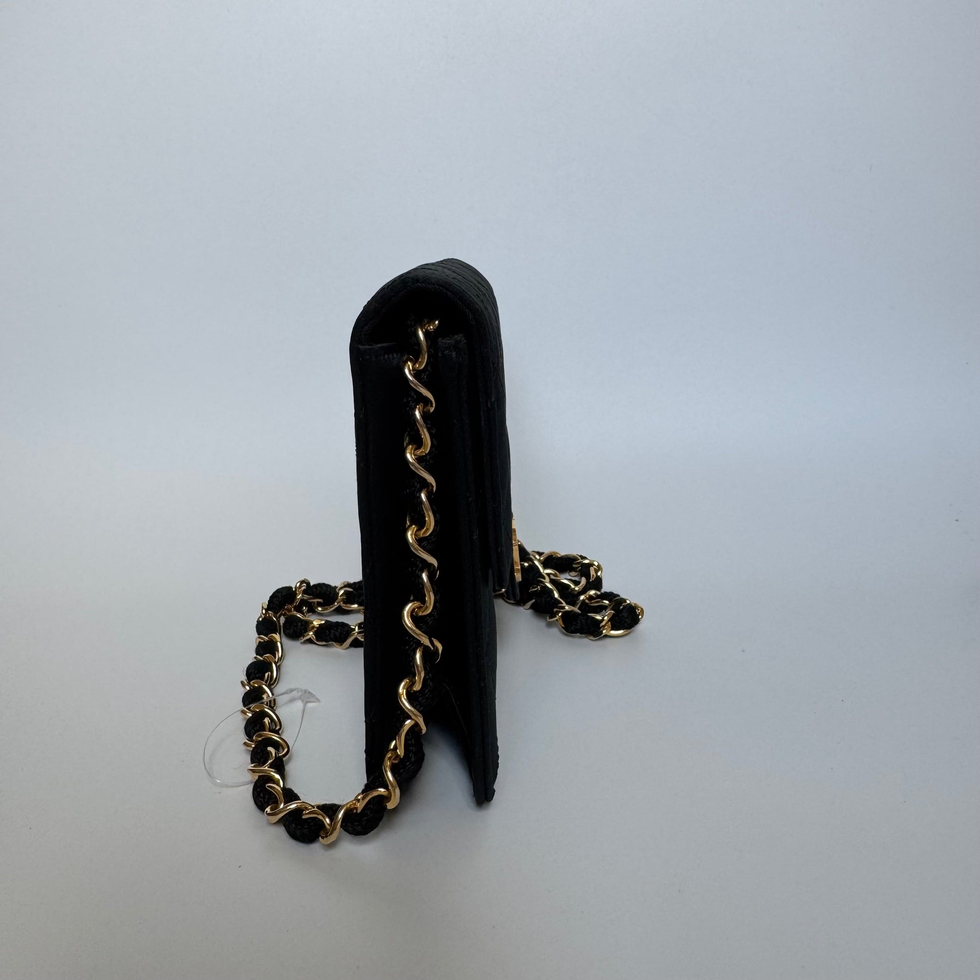 Chanel Square on Silk Hardware Black Gold Wallet Case