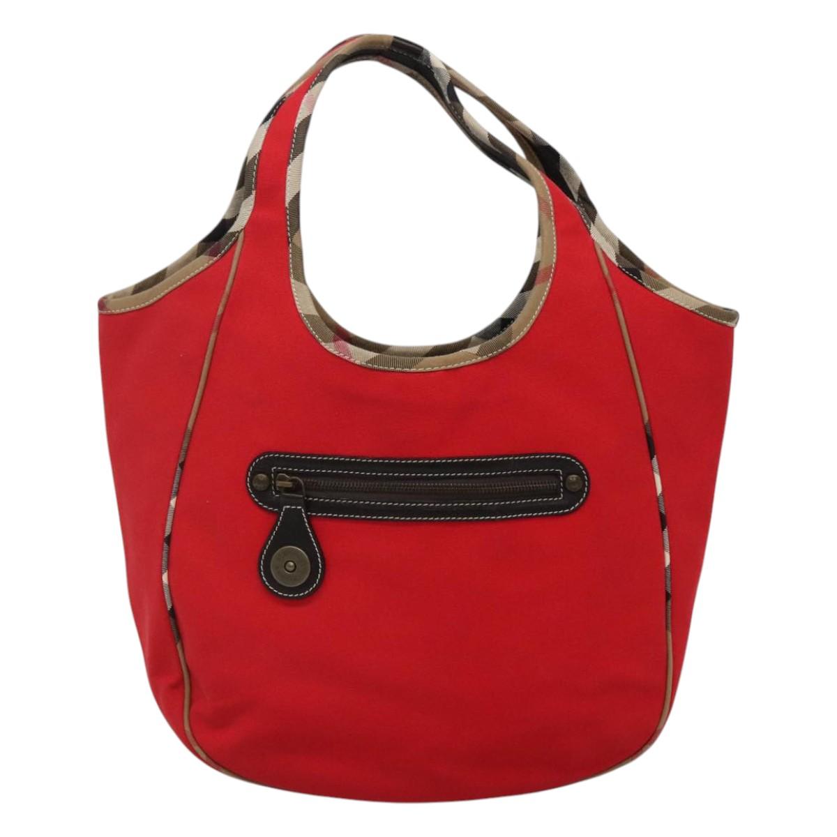 Burberry Nova Check Tote Bag Canvas Red Canvas Tote Bag
