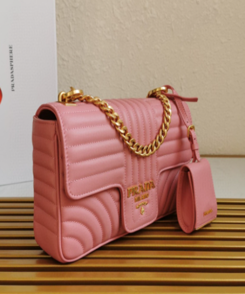 Prada Diagramme Bag Leather Pink Medium Travel Bag
