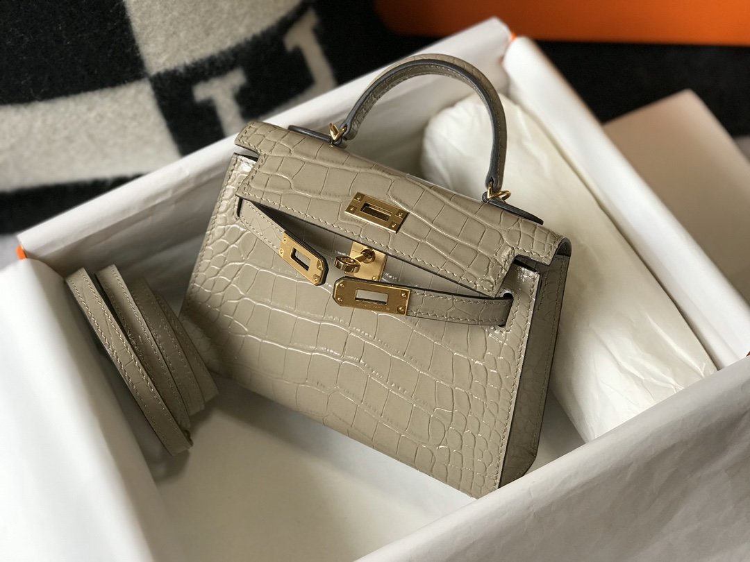 Top Quality Kelly Embossed Patent Light Grey Gold Mini Shoulder Bag