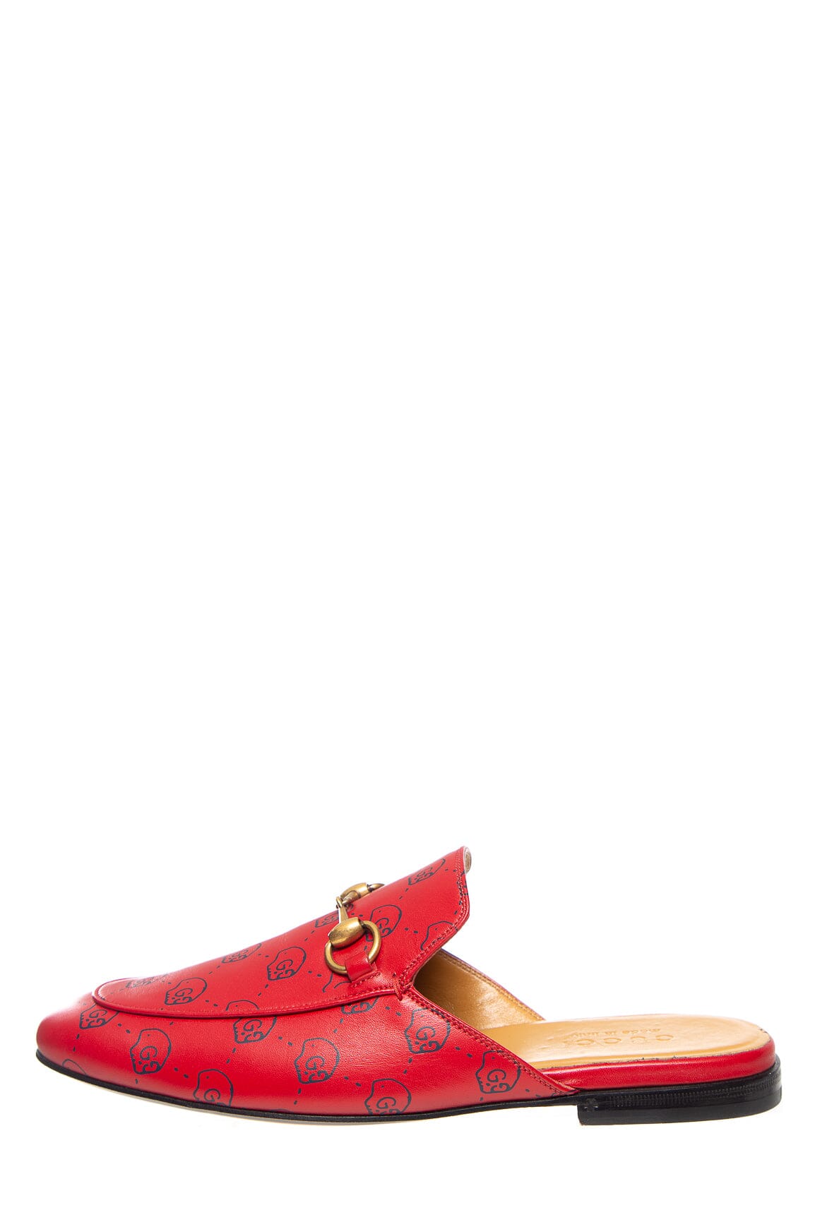 Gucci Red Leather Skull Print Princetown Loafers