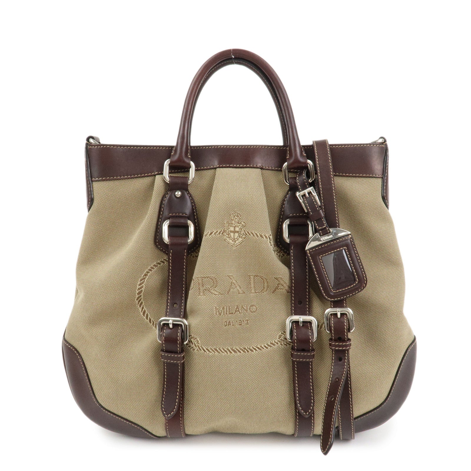 Jaguard 2way Hand Bag Leather Brown Beige Handbag