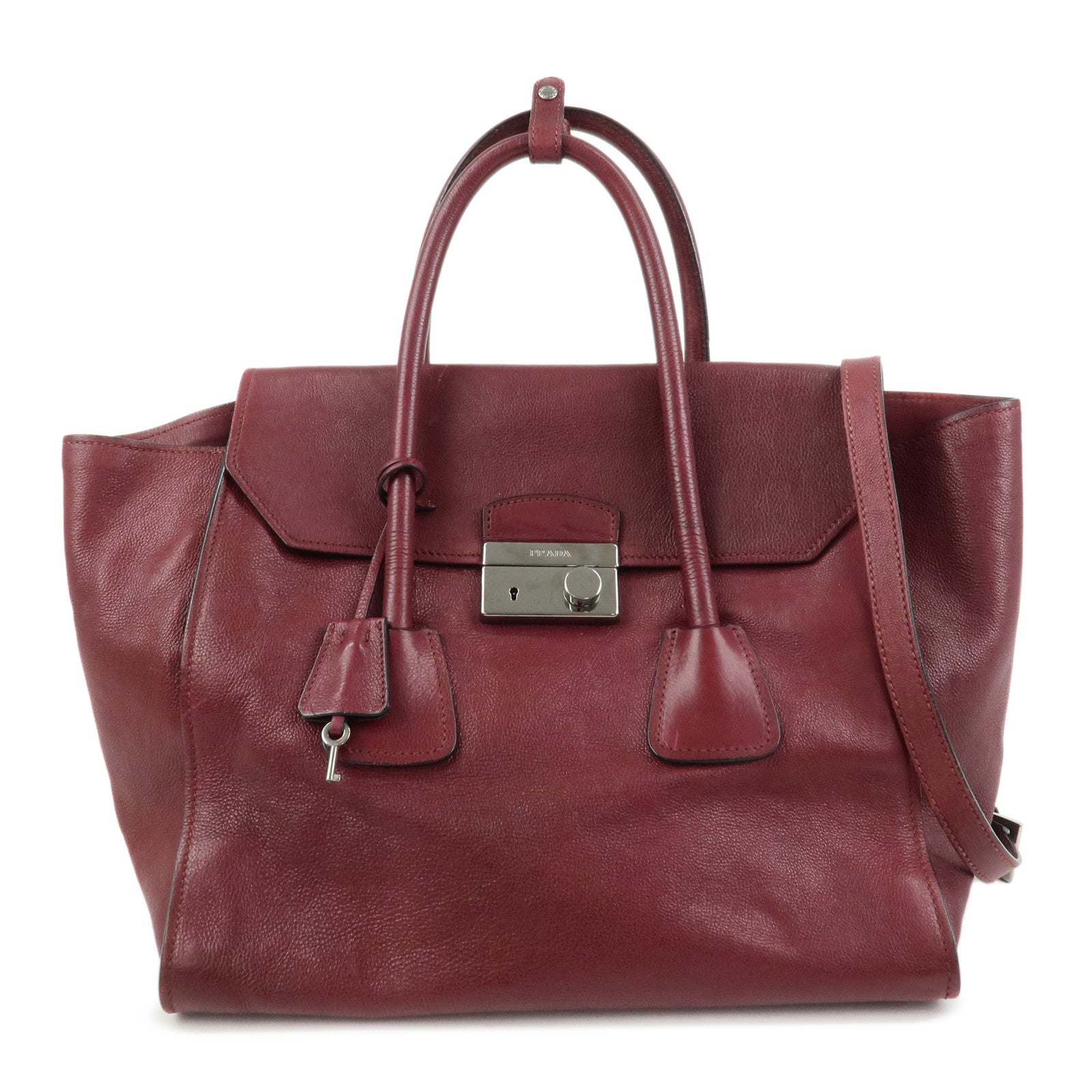Tote Bag 2Way Bag Hand Bag Bordeaux Leather Flap