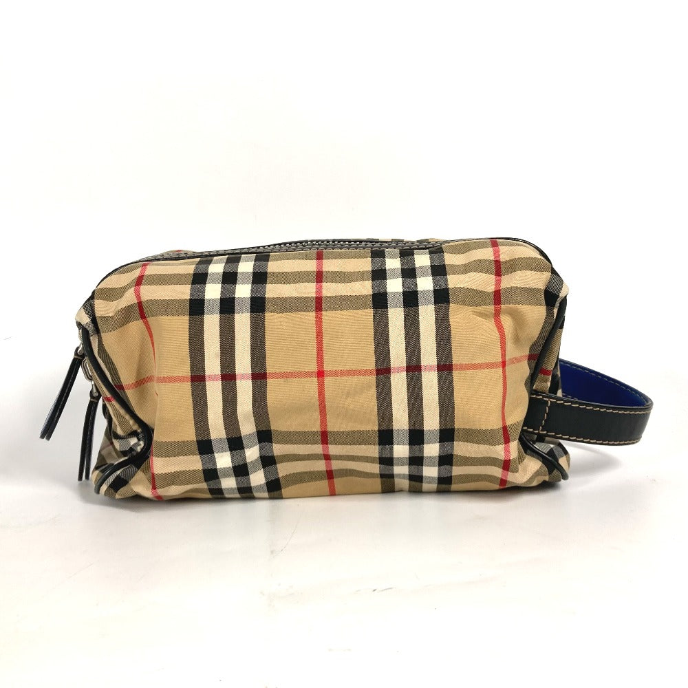 Burberry Business Bag Pouch Check Mens Leather Canvas Beige Travel Bag
