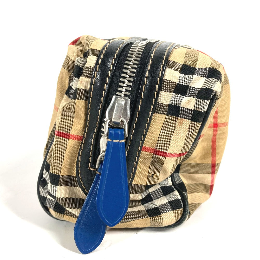 Burberry Business Bag Pouch Check Mens Leather Canvas Beige Travel Bag