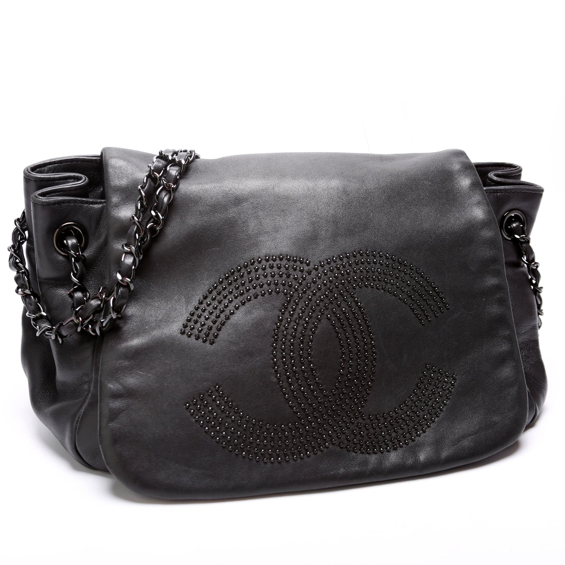 Chanel Studded CC Accordion Flap Lambskin 12M Handbag