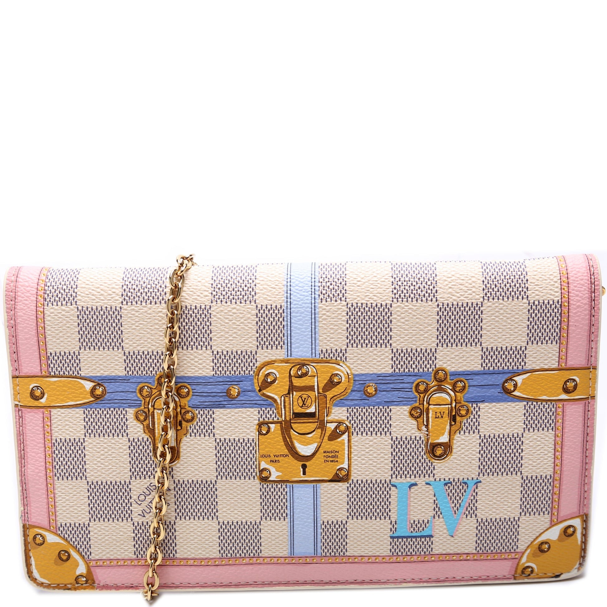 Louis Vuitton Pochette Weekend Summer Trunks Azur Damier Clutch Bag