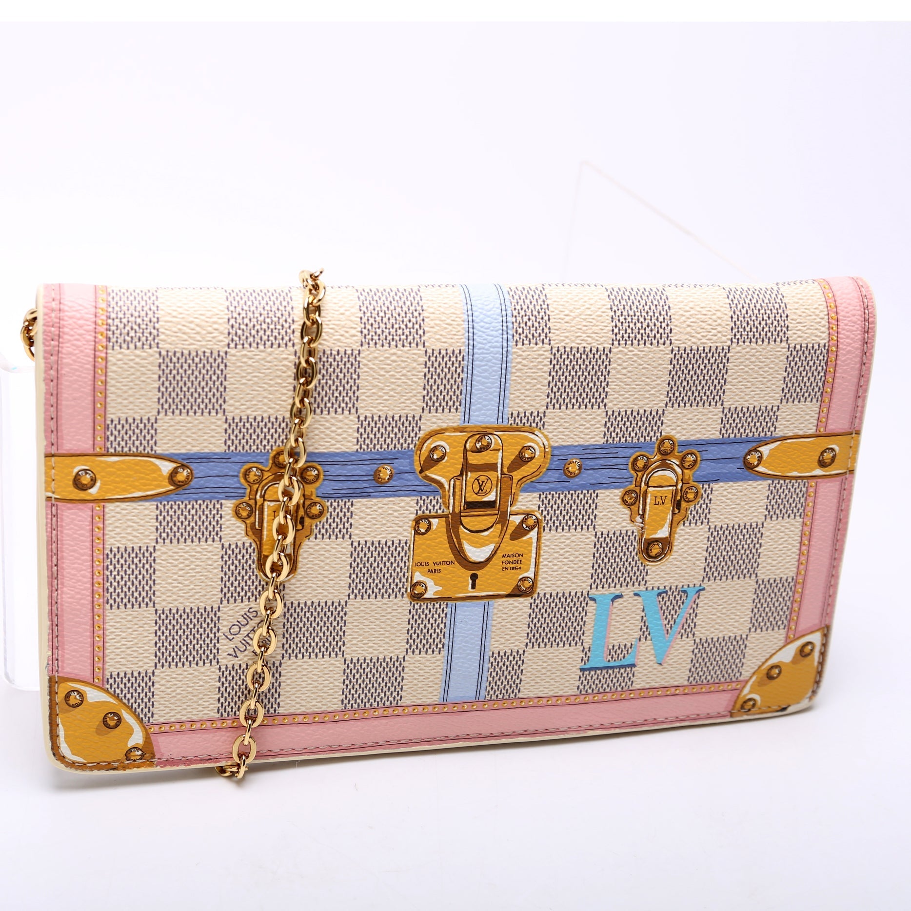 Louis Vuitton Pochette Weekend Summer Trunks Azur Damier Clutch Bag
