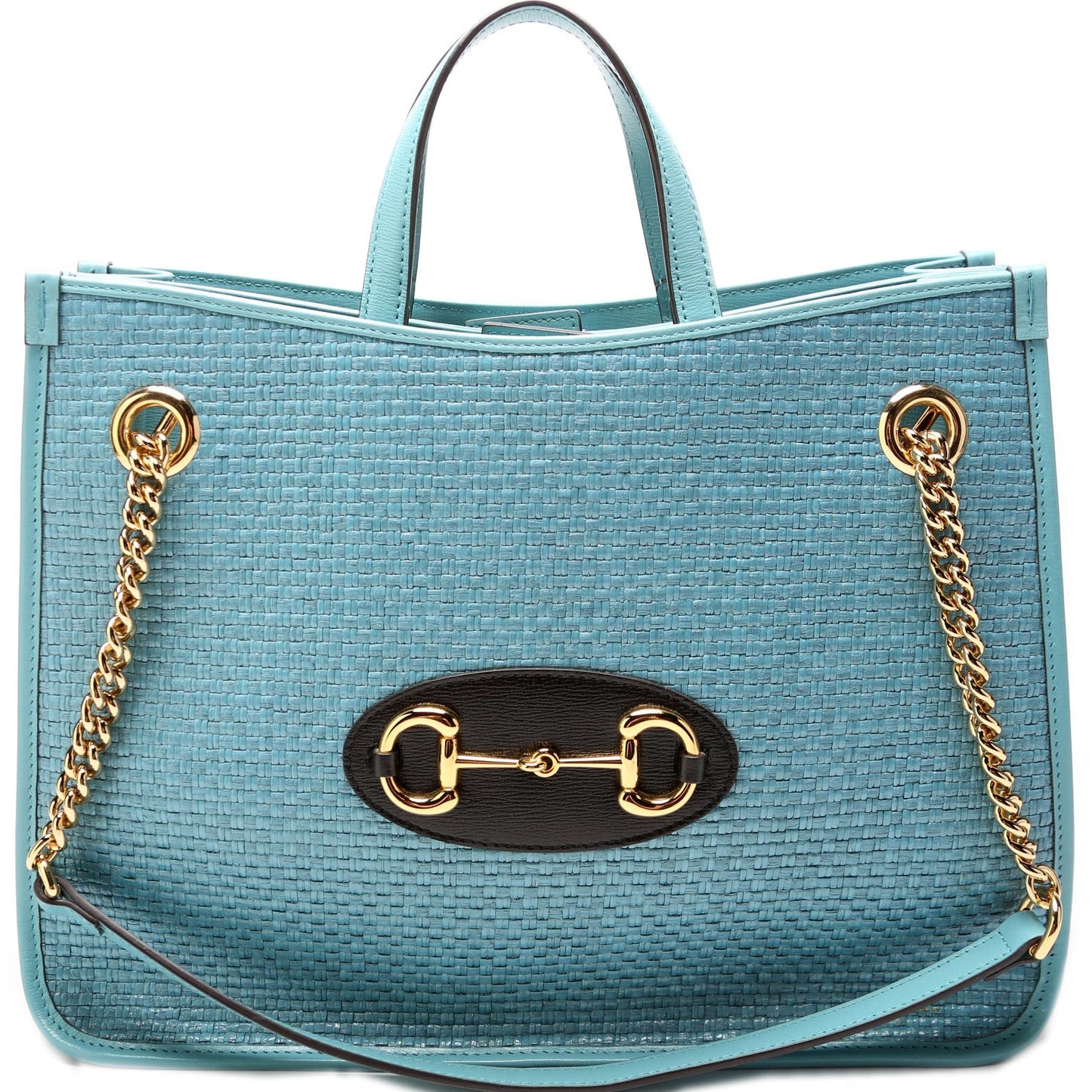 Gucci Horsebit Raffia Chain Tote Bag