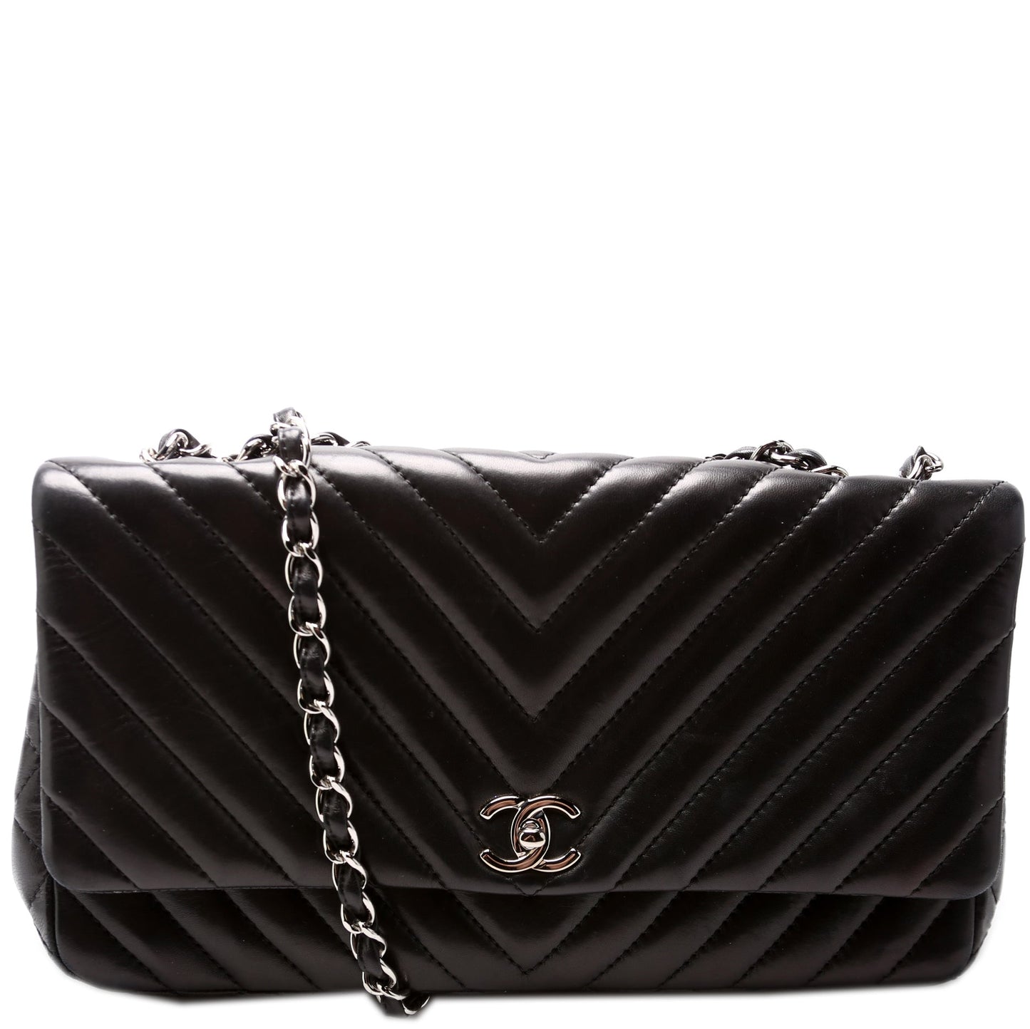 Chanel Surpique Chevron Quilted Lambskin Single Flap Handbag