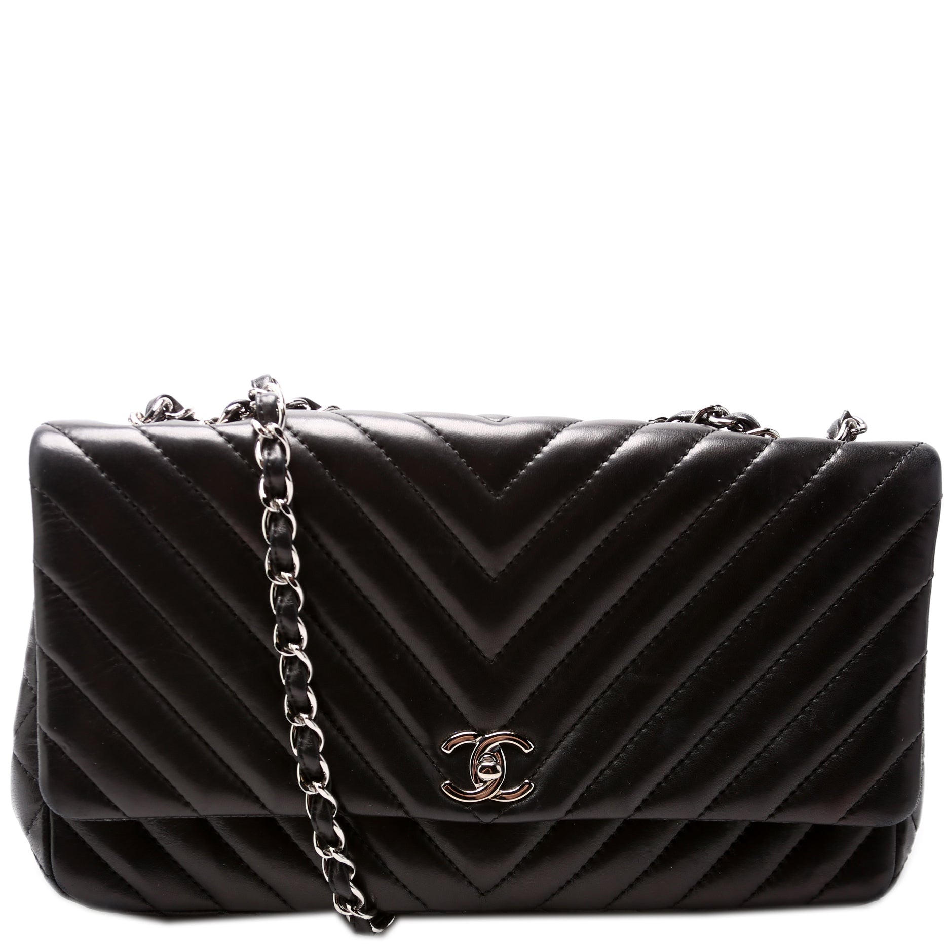 Chanel Surpique Chevron Quilted Lambskin Single Flap Handbag