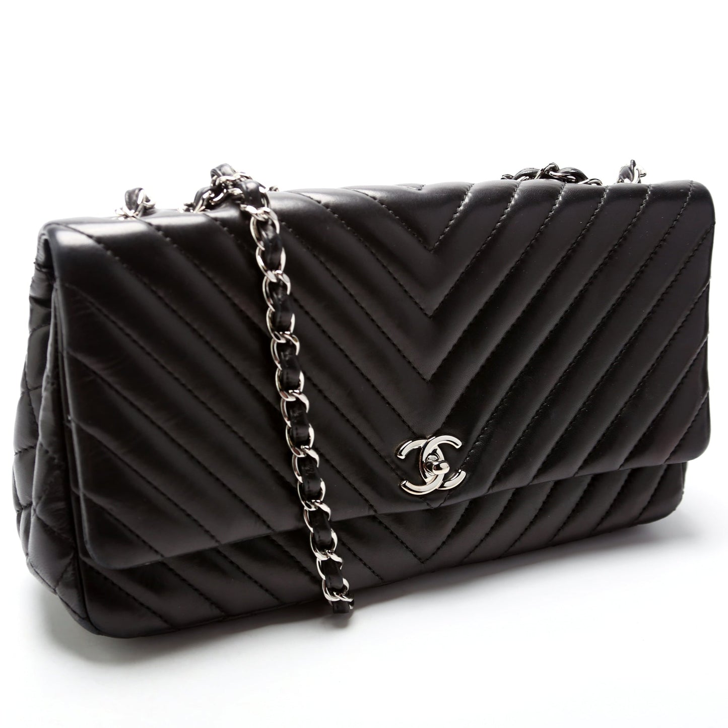Chanel Surpique Chevron Quilted Lambskin Single Flap Handbag