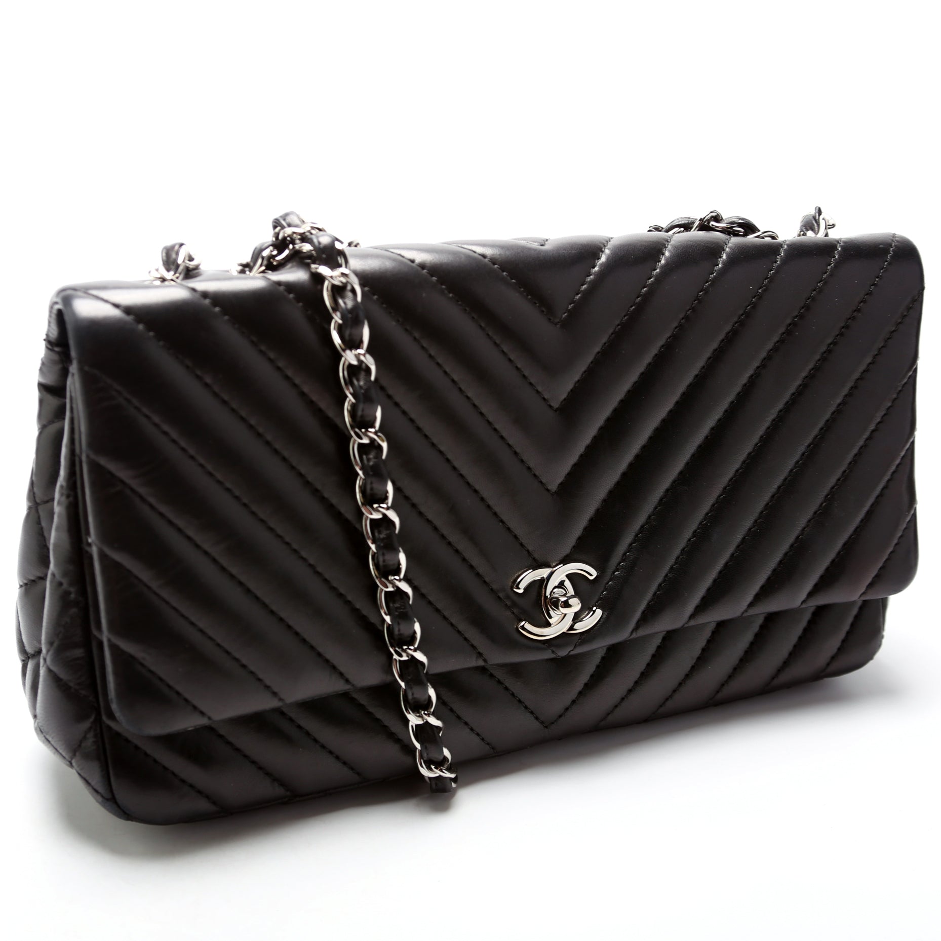 Chanel Surpique Chevron Quilted Lambskin Single Flap Handbag
