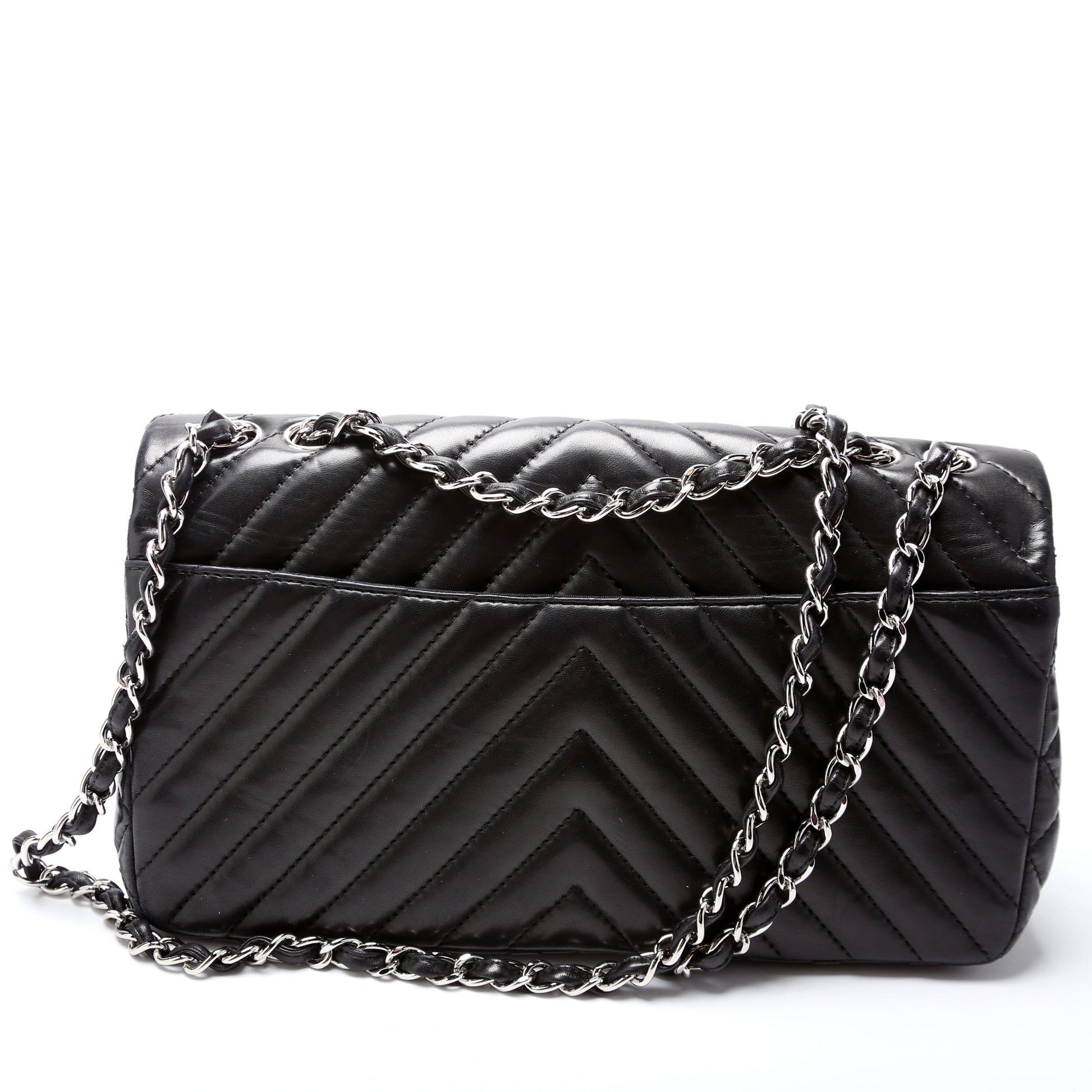 Chanel Surpique Chevron Quilted Lambskin Single Flap Handbag