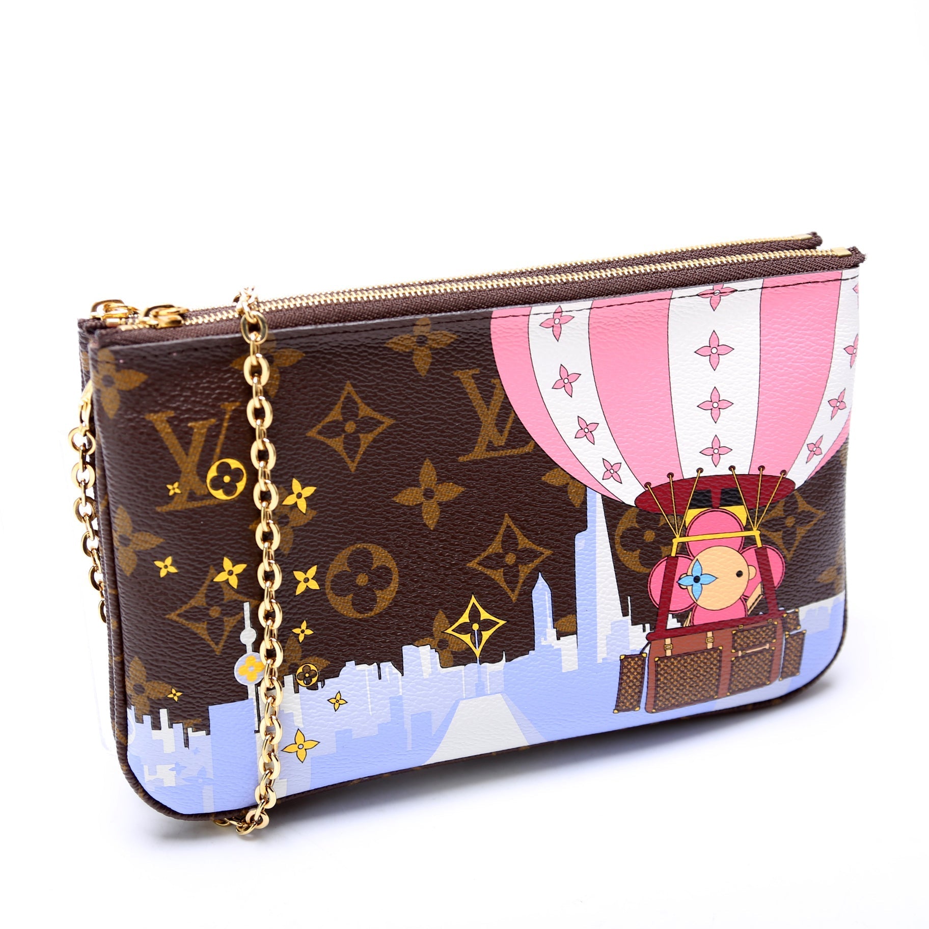 Louis Vuitton Double Zip Pochette Xmas Animation Monogram Clutch Bag