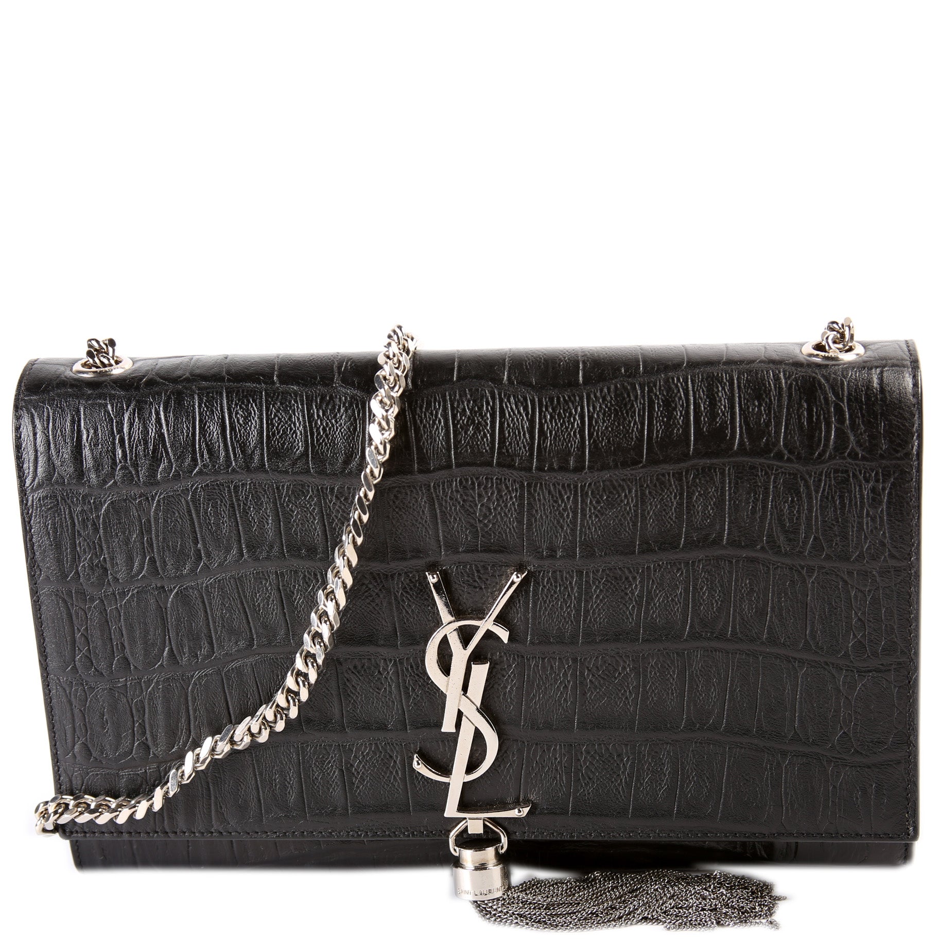 YSL Saint Laurent Saint Laurent Kate Tassel Satchel Croc Embossed Medium Travel Bag