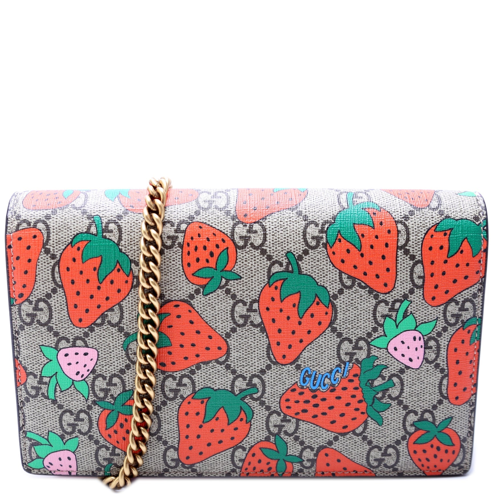 Gucci GG Stawberry Chain Wallet Case