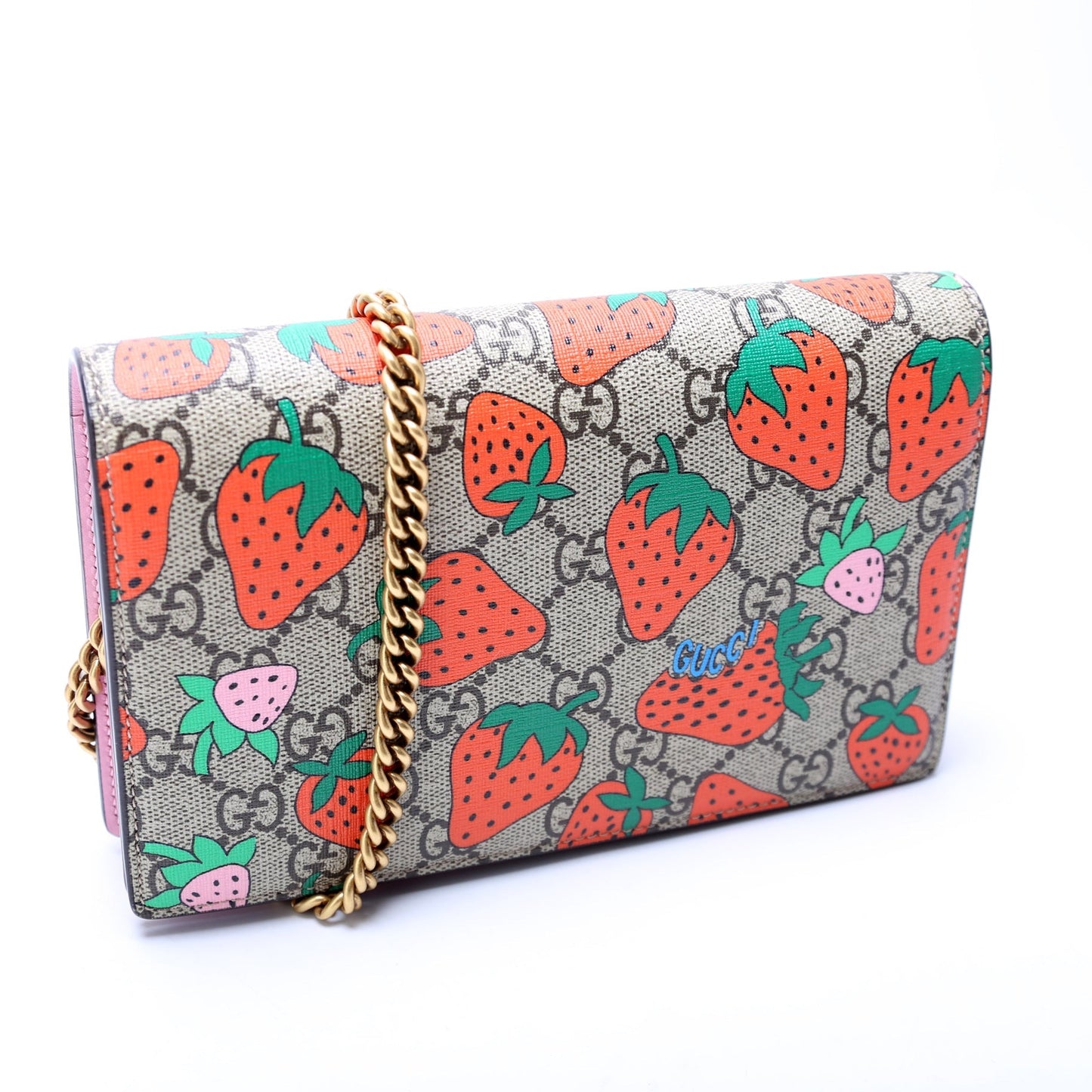 Gucci GG Stawberry Chain Wallet Case