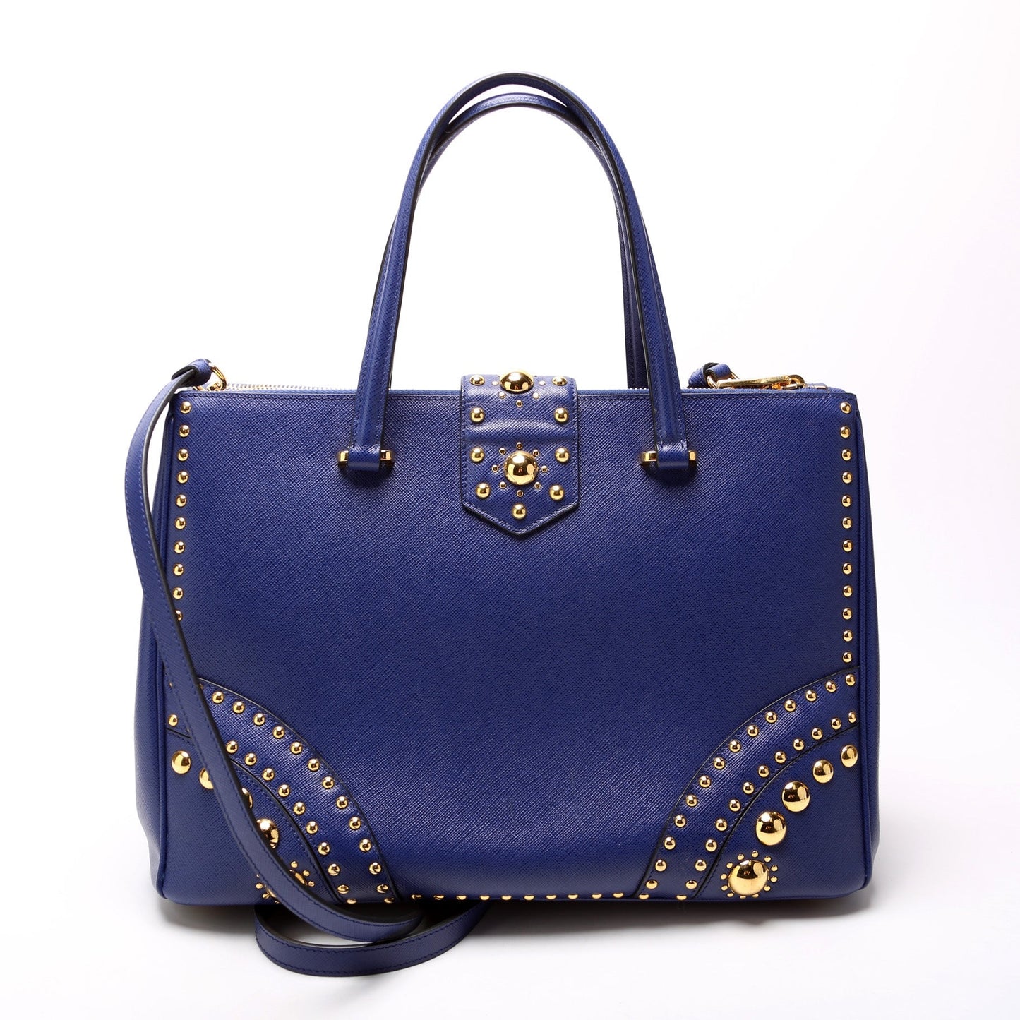 Prada Saffiano Turnlock Studded Double Zip Bag Medium Travel Bag