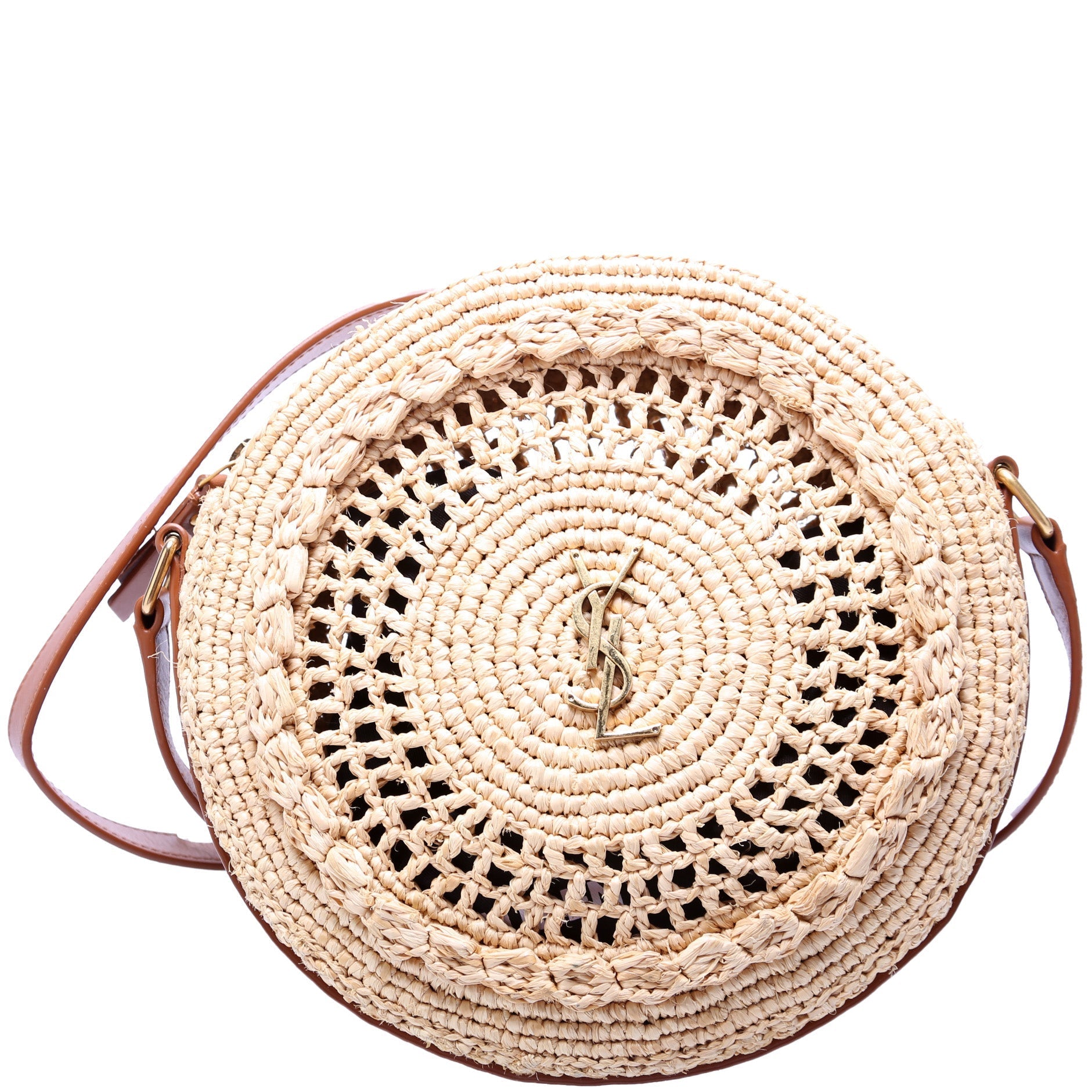 YSL Saint Laurent Saint Laurent Sac Round Crossbody Bag Raffia Woven