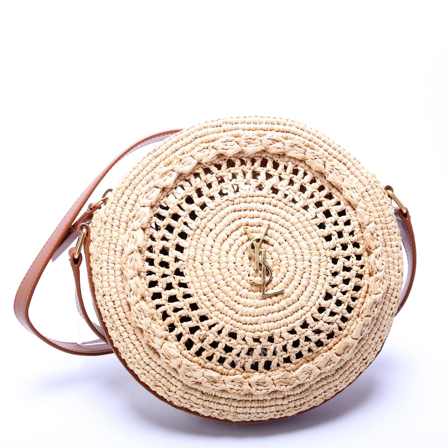 YSL Saint Laurent Saint Laurent Sac Round Crossbody Bag Raffia Woven