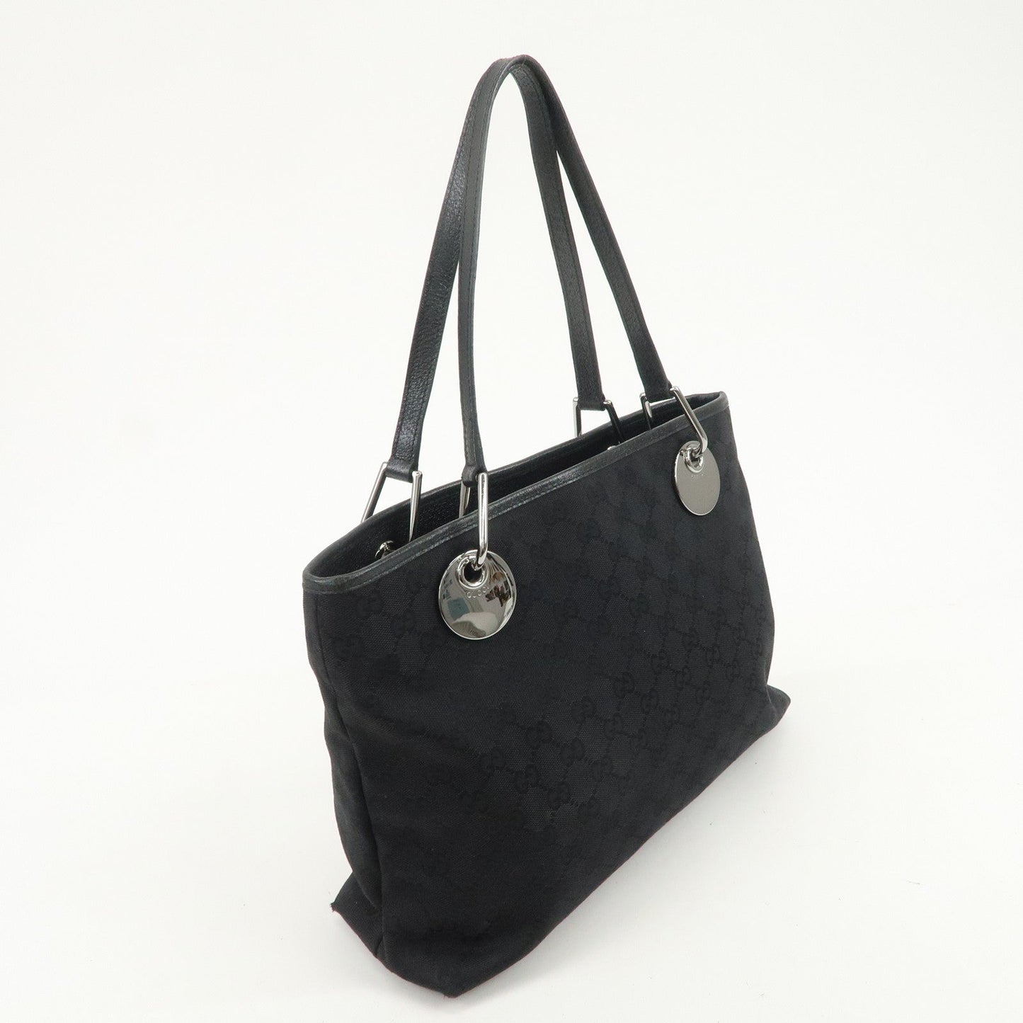 GUCCI GG Canvas Leather Tote Bag Shoulder Bag Black 120337