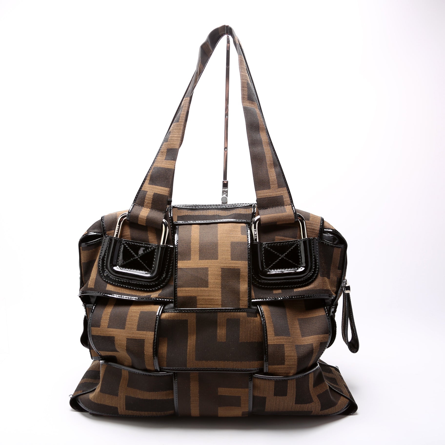Fendi Zucca Crossword Bag Canvas Woven Travel Bag